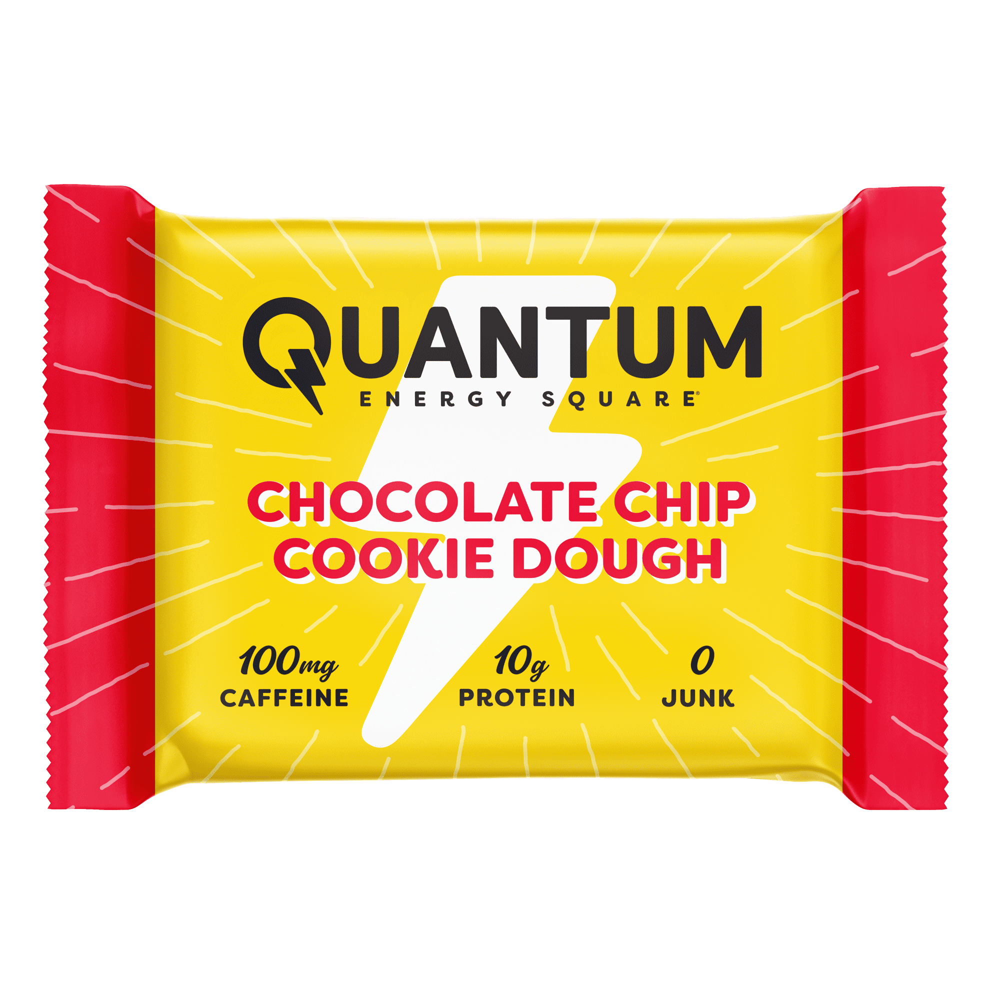 Quantum Energy Square: Energy Bar with Caffeine & 10g Protein. Delicious Healthy Snack On The Go. (Vegan, Gluten-free, Soy-free, Dairy-free). Flavor: Chocolate Chip Cookie Dough 8Pk