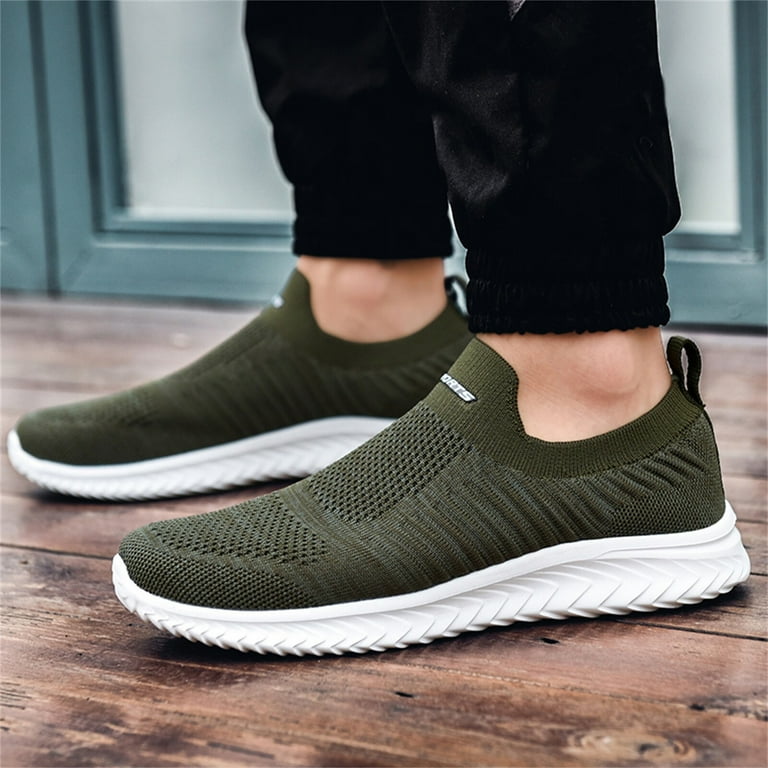 sneakers Men Fashion Summer Men Sneakers Mesh Fly Woven Breathable Lightweight Comfortable Casual Flat Bottom Mesh Dress Sandals for Women Army Green -