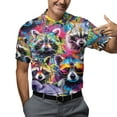 thumbnail image 5 of Polo Raccoon Neon Hawaiian Shirts For Men Vacation Aloha Mens Polo Shirts Short Sleeve Shirts, 5 of 7