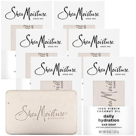 Shea Moisture Shea Butter Body Wash Bar Soap, Cleansing Skin Care to Soften & Restore, 100% Virgin Coconut Oil with Coconut Milk, Shea Butter & Acacia Senegal, 8 Oz Bar - 6 pack