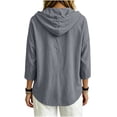 thumbnail image 4 of Women's Long Sleeve Hooded Shirt Tunic Tops Textured Drawstring Hood Half Button Placket Loose Daily Shirts Gray S, 4 of 5