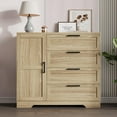 thumbnail image 3 of CABIHOME 43.3'' H Armoire Wardrobe Closet with 4 Drawers and Hanging Rod, Multifunctional Wood 4 Drawers Dresser with Storage Closet, Clothing Storage Cabinets for Bedroom, 3 of 7