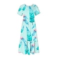 thumbnail image 4 of Penkiiy Women's Summer Casual Short Sleeve Crewneck Feather Print Dress Casual Flowy Tiered Maxi Beach Dress With Pockets 2XL Light Blue, 4 of 6