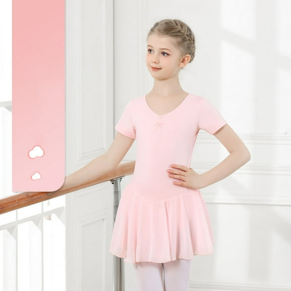 FASHOFT Ballet Leotards for Girls One Piece Dance Leotard Toddler Pink Ballet Outfits Short Sleeve Kids Dance Dress Pink 3-4 Years