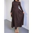 thumbnail image 6 of Women's Fall Long Sleeve Wedding Guest Dresses One Shoulder Elegant Formal Pleated Midi Maxi Dress Brown M, 6 of 8