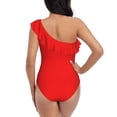 thumbnail image 5 of Gaeub Red Women's One Shoulder Ruffle Tummy Control Swimwear for Swimming Surfing Beach Party - Medium, 5 of 8