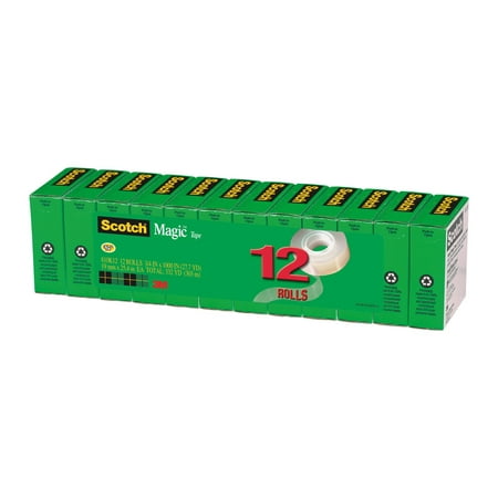 Scotch Magic Office Tape Refill 12 pack, 3/4 in. x 1000in. Per Roll, Clear, 12 Rolls/Pack