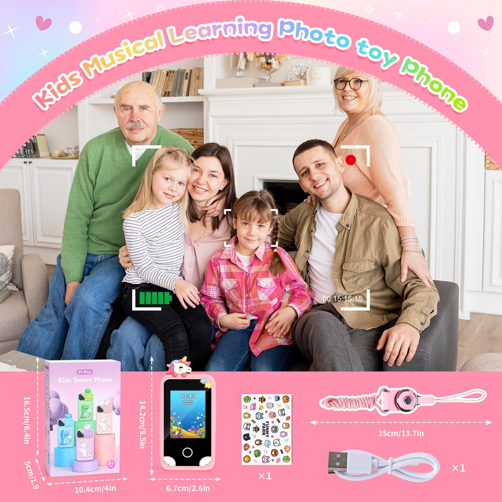 Girl Gifts Age 6 7 8 9 Kid Smart Phones: Presents for 6-10 Year Old Girls Kids Learning Phone Birthday Gift for 7 8 9 10 Year Old Girls Toy Reminder Game Phone for Kids Age 10 - 12 Girl Pink Phone