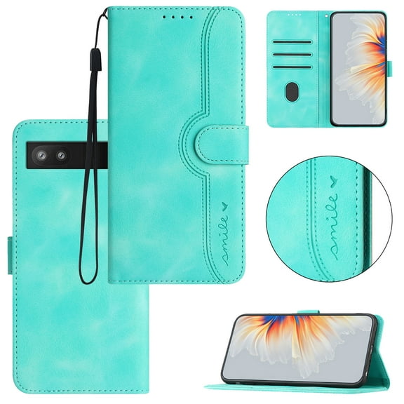Wallet Case for Google Pixel 7A, [RFID Blocking][Kickstand][Magnetic Closure] Flip Folio Wallet Case PU Leather Card Slots and Detachable Hand Strap Phone Case for Google Pixel 7A, Green