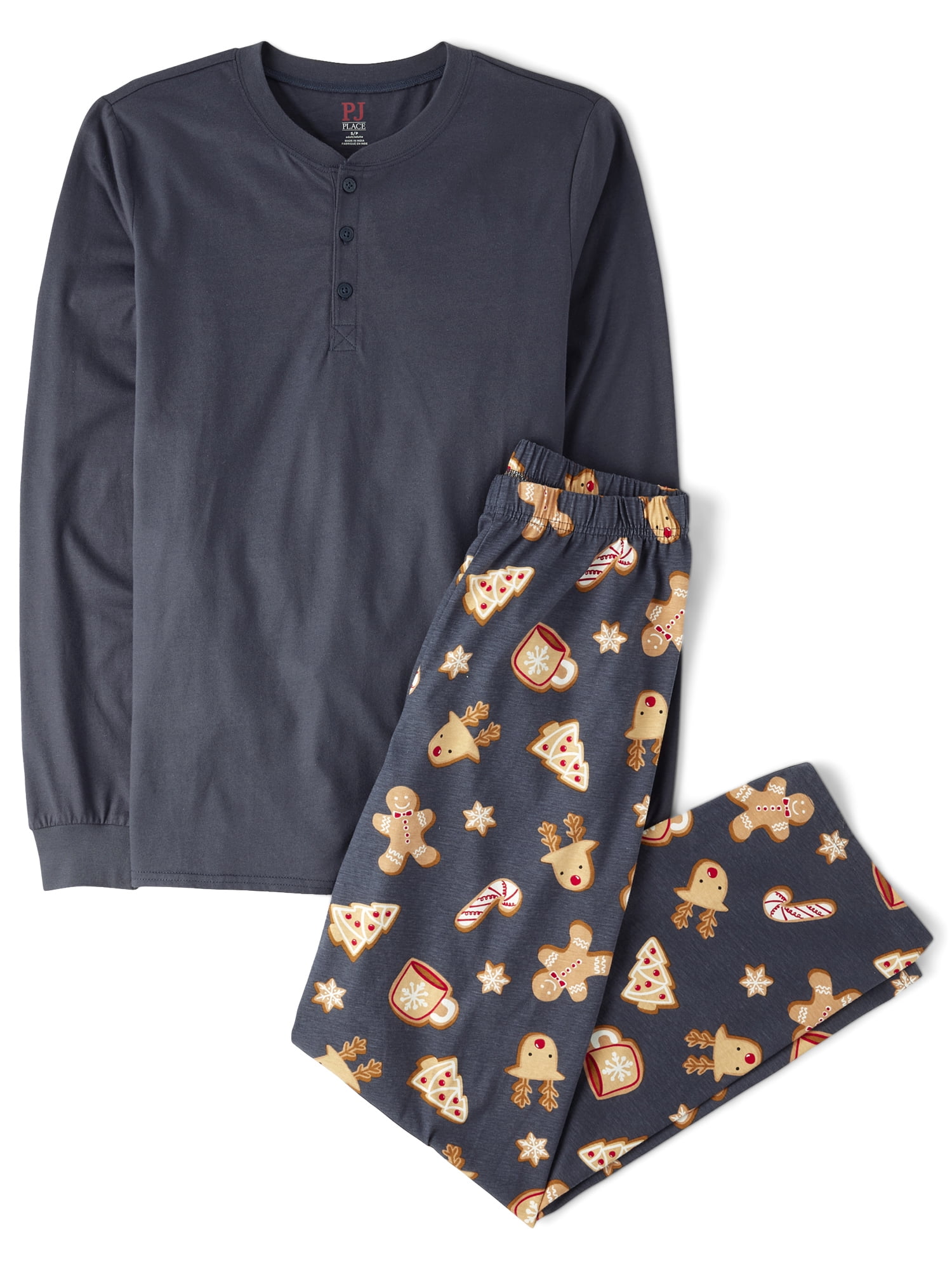 The Children's Place Men's Matching Family Gingerbread Cotton Henley Pajamas, Adult Sizes XS-3XL