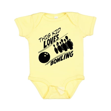 

Inktastic This Kid Loves Bowling Boys or Girls Baby Bodysuit