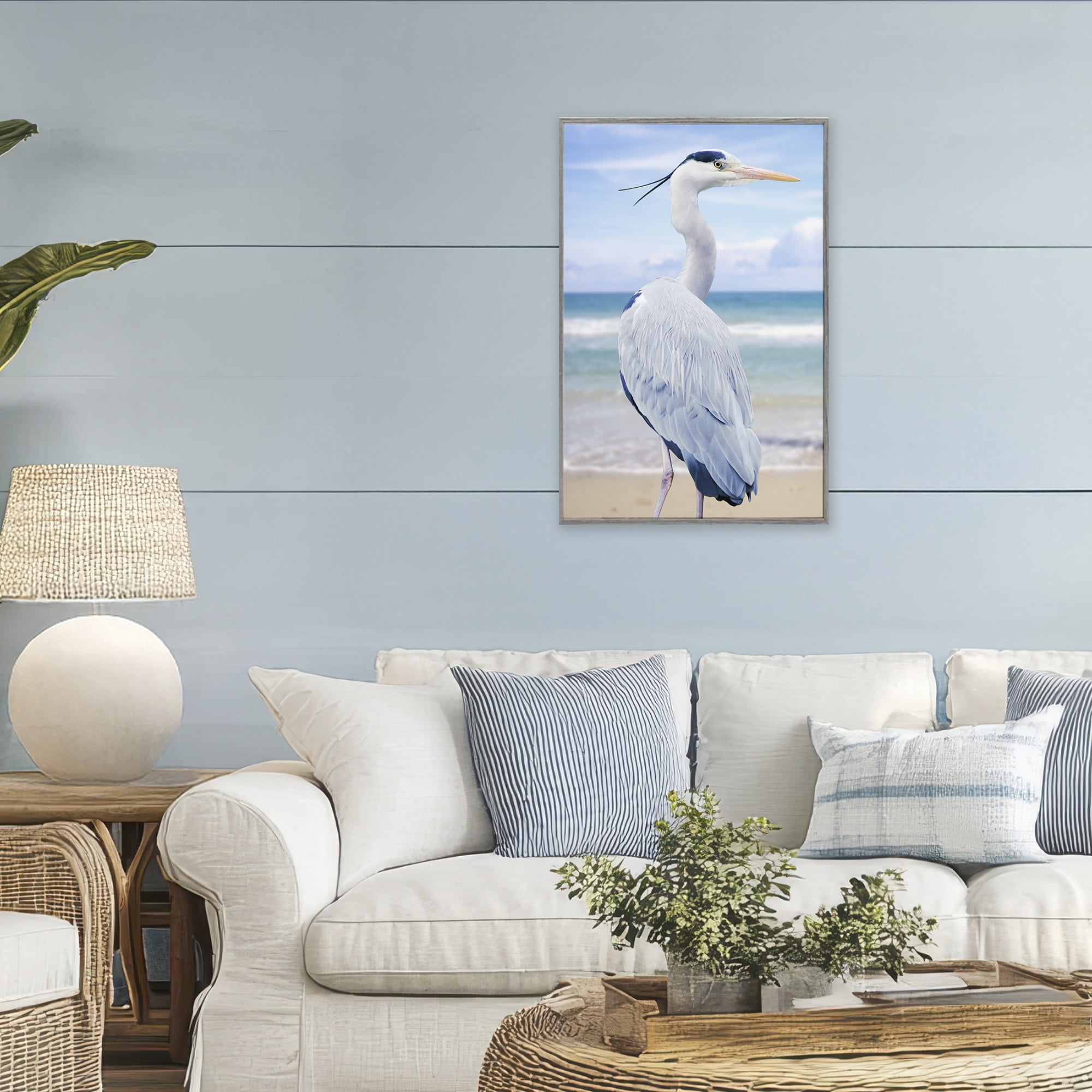 Stupell Industries Vacationing Heron by Seaside Gray Framed Giclee Art, design by Marcus Prime