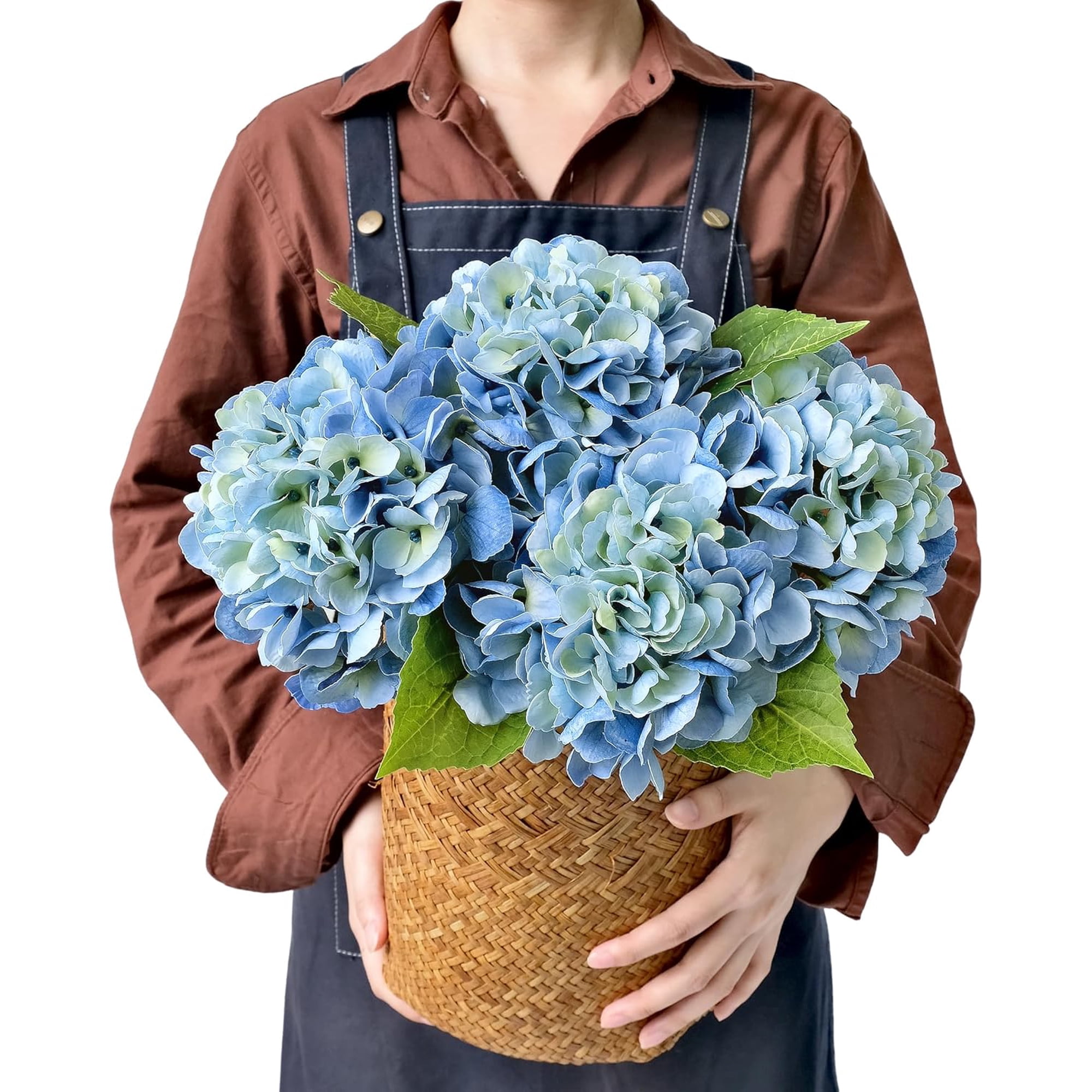Light Blue Flowers Hydrangea Artificial Flowers 4PCS 21 Latex Real Touch Vintage Lifelike Silk Flowers Faux Hydrangea Bouquet Fake Flowers for Wedding Centerpieces Tables Party Outdoor Home