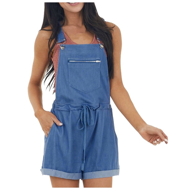 Gibobby Mono Ajustado de Verano Monos sin mangas sin mangas Moda Mujer color Ocio Mono de mujer(Azul, XL)