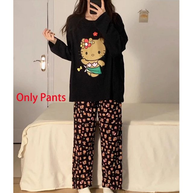 Sanrio-Pijamas de Hello Kitty con dibujos animados de Anime Y2K para mujer, ropa para el hogar, pantalones de algodón cómodos, ropa de descanso de manga larga