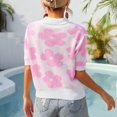 thumbnail image 4 of Blusa informal de punto de manga corta con cuello en V y cuello vuelto, blusa de manga corta con estampado floral, 4 of 6