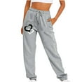 thumbnail image 2 of WREESH Womens Sweatpants Fashion Fall Winter Fitness Sport Relaxed Loose Printing Elastic Waist Long Sweatpants Gray, 2 of 7
