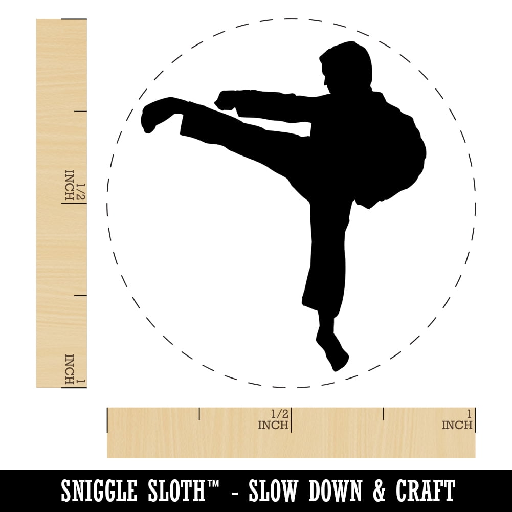Martial Arts Karate Kick Solid Self-Inking Rubber Stamp Ink Stamper - Blue Ink - Medium 1 Inch