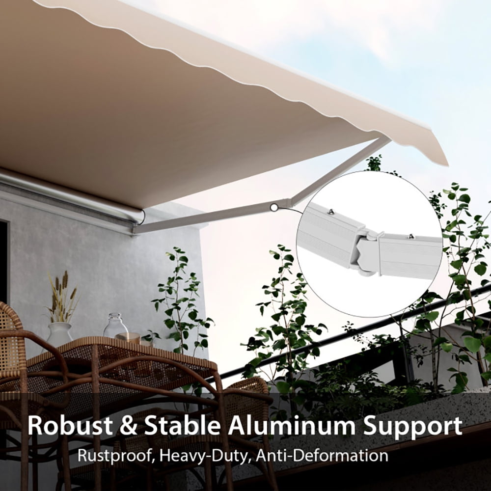 Aimee Lii Outdoor Manual Retractable Awning Cover Shelter Patio Sun Shade, Patio Awning Retractable, Beige