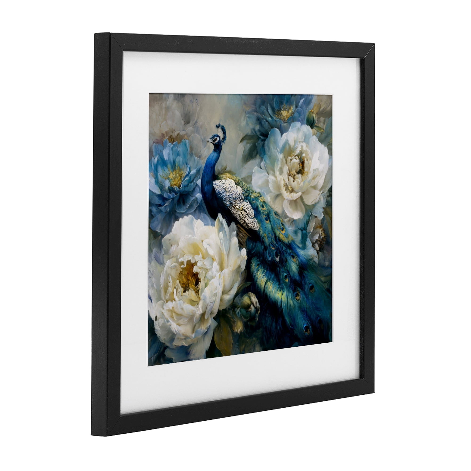 Stupell Industries Pretty Peacock with Roses Black Framed Print Under Glass, design by Tina LeCour