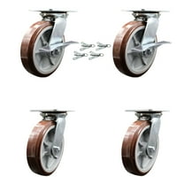8 Inch Polyurethane Caster Set with Ball Bearing 4 Swivel Lock and 2 Brake SCC