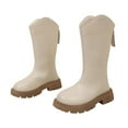 thumbnail image 2 of Ovbmpzd Beige Girls Riding Boots Little Kids Outdoor Fashion Zipper Knee High Leather Boots Girls Boots Size 9.5, 2 of 3