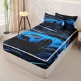 thumbnail image 2 of Castle Fairy Neon Sports Car Zipper Twin Comforter Sets with Fitted Sheet and 2 Pillowcases,Light Trail Race Zipper Bedding Set,Blue Black,4-Piece,Black Reversible, 2 of 6
