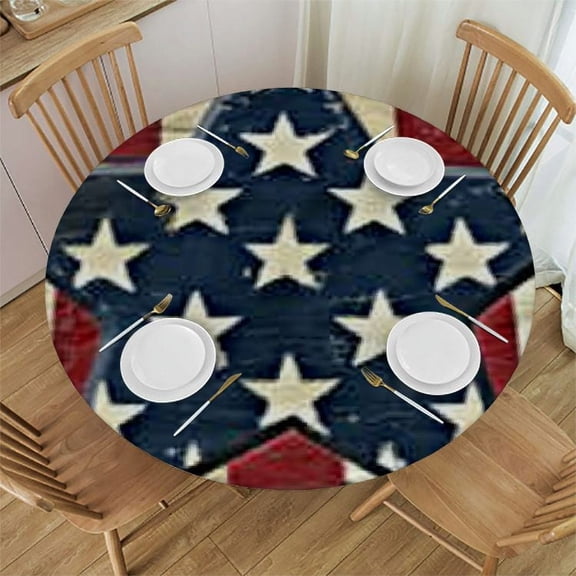 BANET 4th of July Tablecloth Round  Patriotic Independence Day American Flag Table Cloth Wrinkle Resistant USA Stars Stripes Table Cover Decorative for Home Kitchen Dining Indoor Party Picnic 31"-35