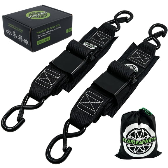 STARLEAPART 2" x 48" Boat Transom Straps, Transom Tie Down Kits, 1200lb Break Strength Boat Straps for Trailer, UV Resistant Boat Trailer Straps for Trailer, Boat, Jet Ski(Black 2Pack)