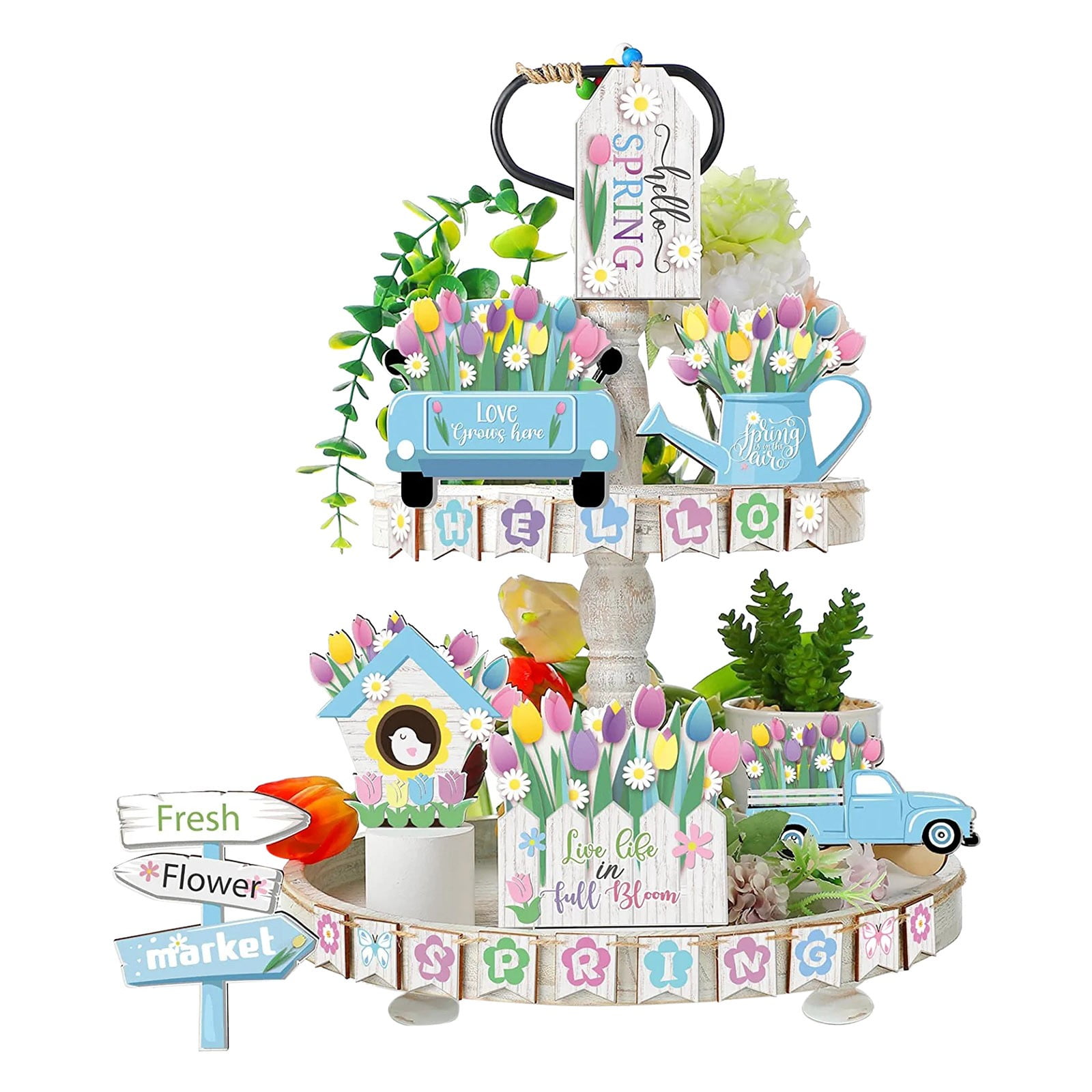 Spring Tiered Tray Decor Lucky Wooden Table Signs Green Block Party