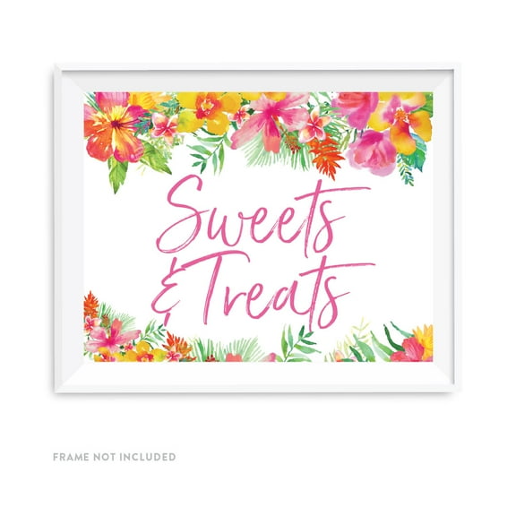 Tropical Floral Garden Party Wedding Party Signs, Sweets & Treats Dessert Table Sign, 8.5x11-inch