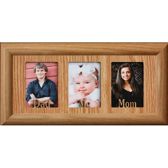 Dad Me Mom Triple 2 X3 Wallet Light Medium Stained Oak Photo Frame Holds Three Portrait 2x3 Pictures