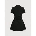 thumbnail image 2 of Black Striped Short Sleeve Shirt Dress With Collar And Button Front, Fit & Flare Silhouette For Summer, 2 of 8