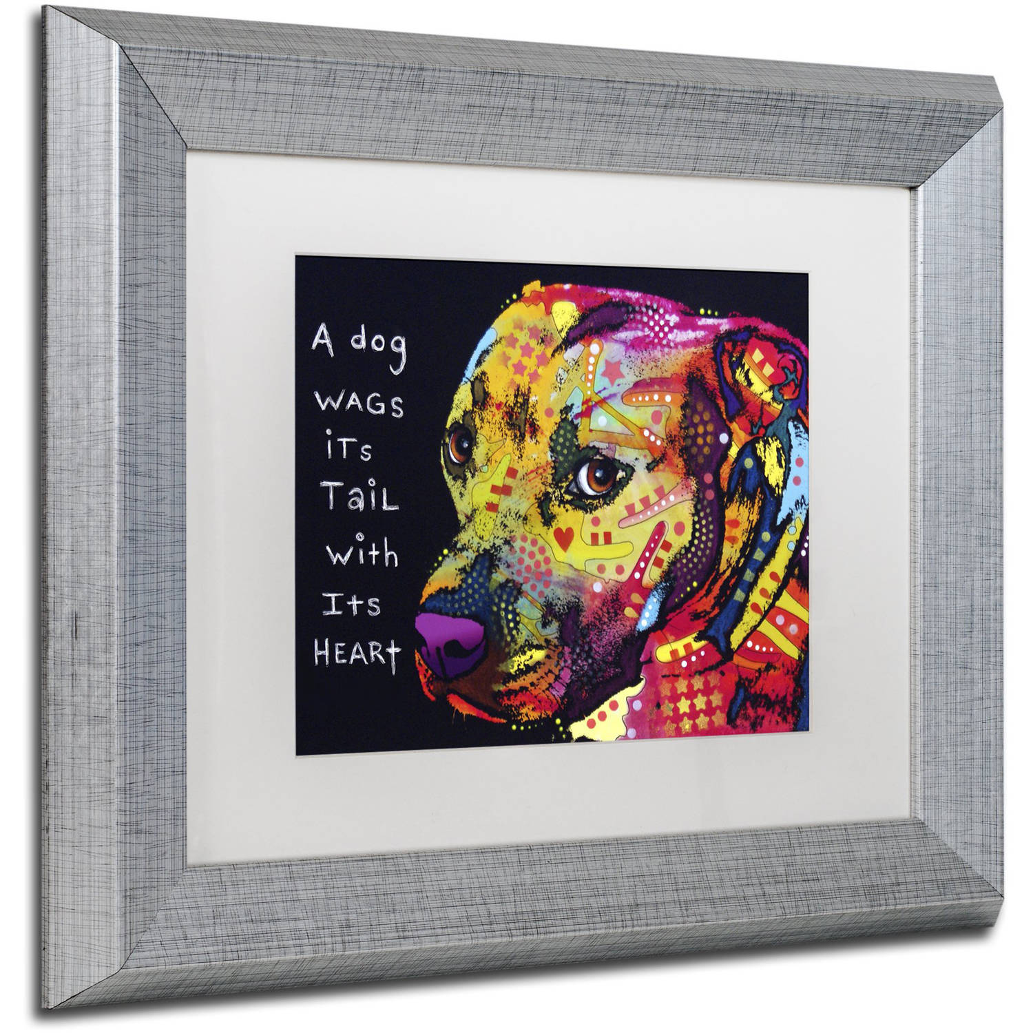 Trademark Fine Art "Gratitude Pitbull" Canvas Art by Dean Russo, White Matte, Silver Frame