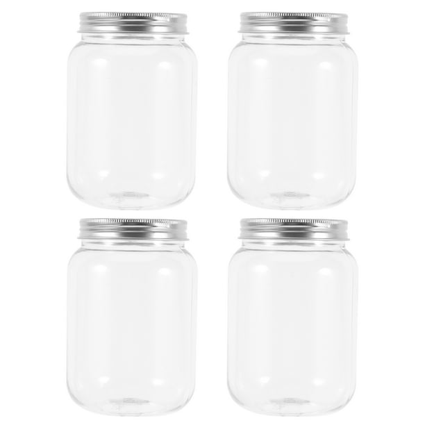 4 frascos de plástico transparente con tapa, herméticos y rellenables para almacenar alimentos secos, dulces y aperitivos, ideal para la cocina y el hogar