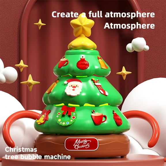 Christmas Indoor Decorations Tabletop Christmas Trees Christmas Tree Light Music Bubble Machine Children's Toy Rotating Light DIY Sticker 100ml