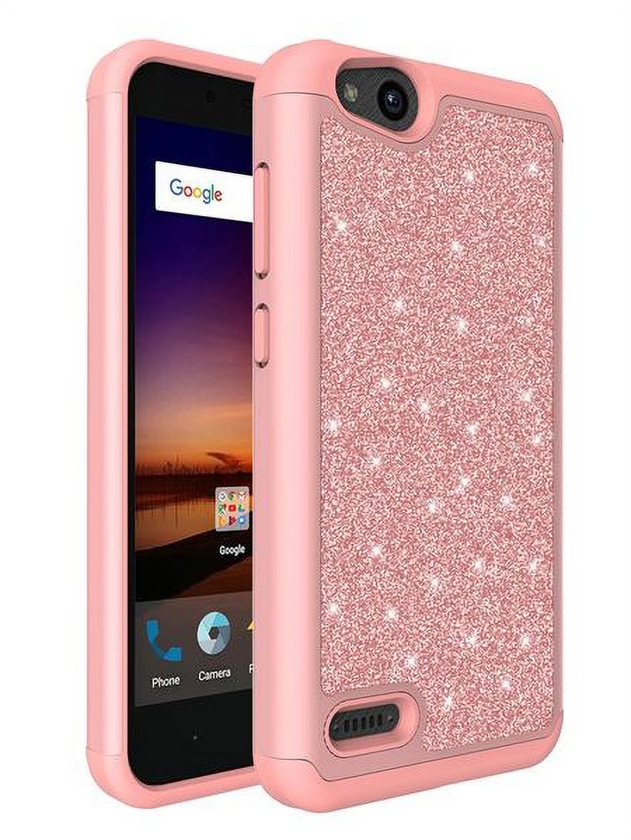 ZTE ZFive G LTE Z557BL / ZTE ZFive C Z558VL / ZTE Avid 4 /ZTE Fanfare 3 /ZTE Blade Vantage / ZTE Tempo X /ZTE Tempo Go Glitter Bling Hybrid Case with [HD Screen Protector] Phone Case Cover - Rose Gold - image 3 of 5