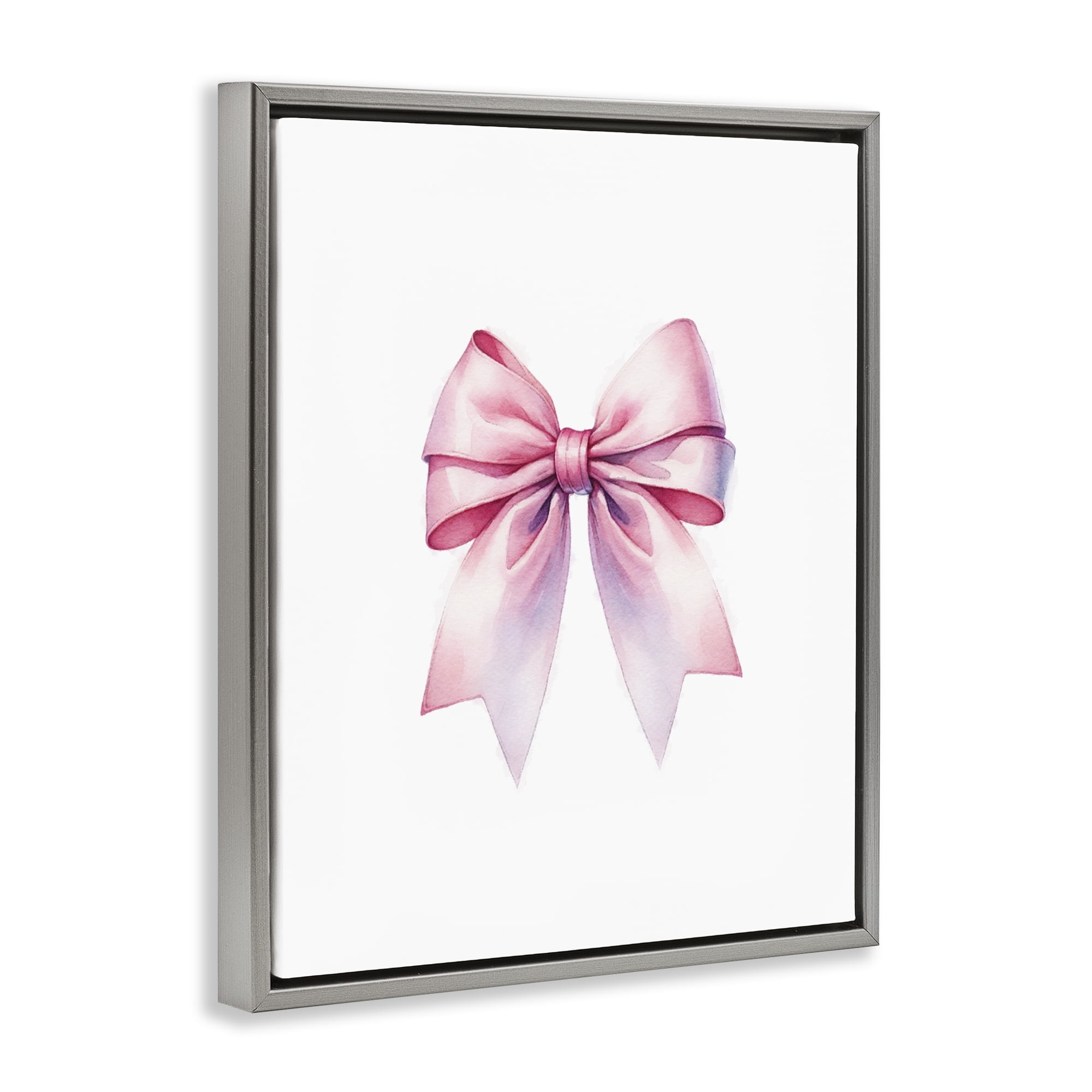 Stupell Industries Symmetrical Pink Bow Fashion Painting Gray Floater Framed Canvas Art Print Wall Art, 25 x 31