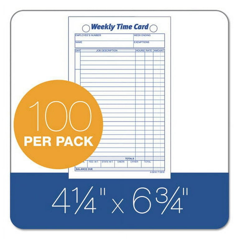 Weekly Employee Time Cards, One Side, 4.25 x 6.75, 100/Pack Weekly Employee Time Cards, One Side, 4.25 x 6.75, 100/Pack