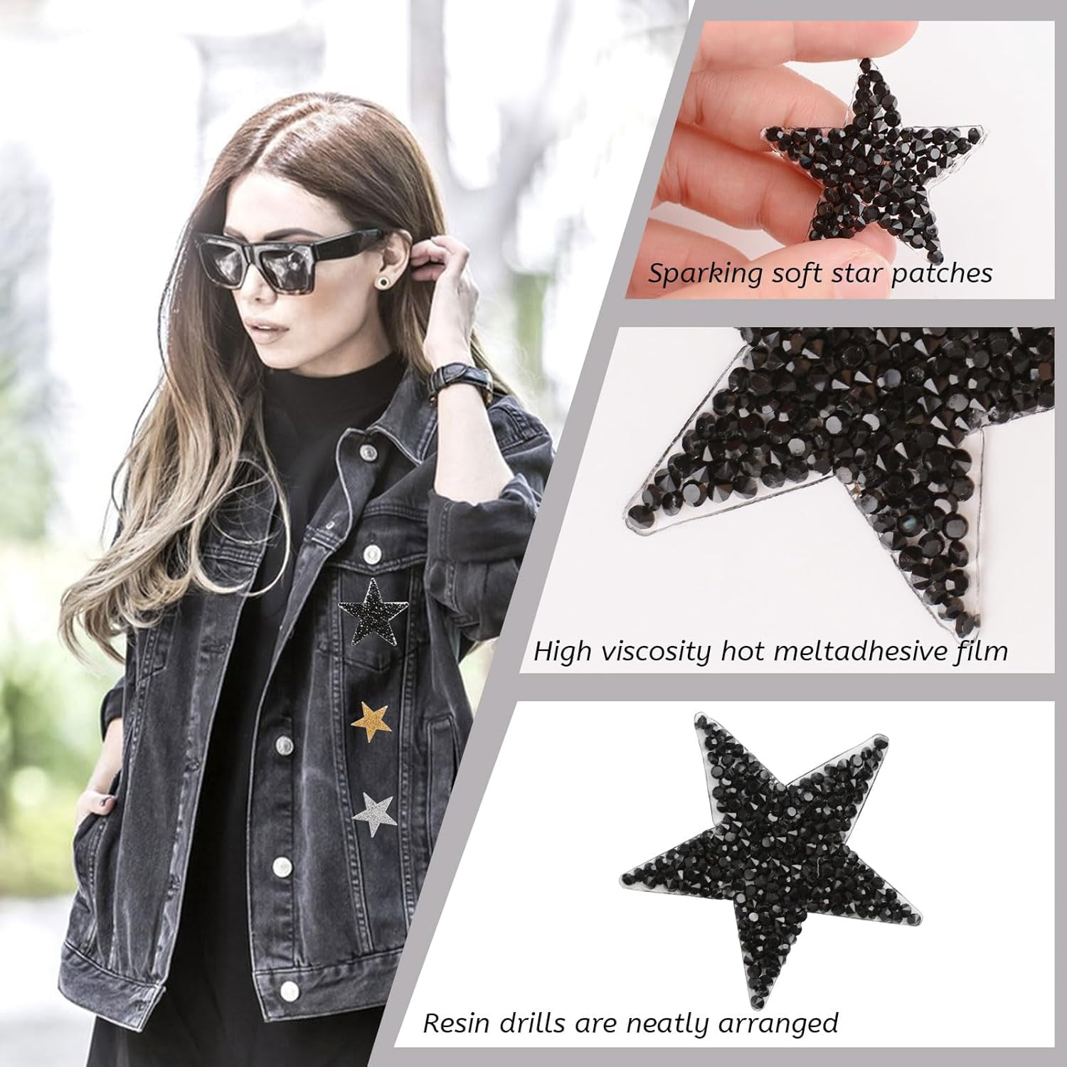 Star Iron on Patches, 32Pcs Five Pointed Star Hot Diamond Cloth Sticker Decorative Patches Clothing Jeans Shoes Hats Repair and Decoration DIY Craft