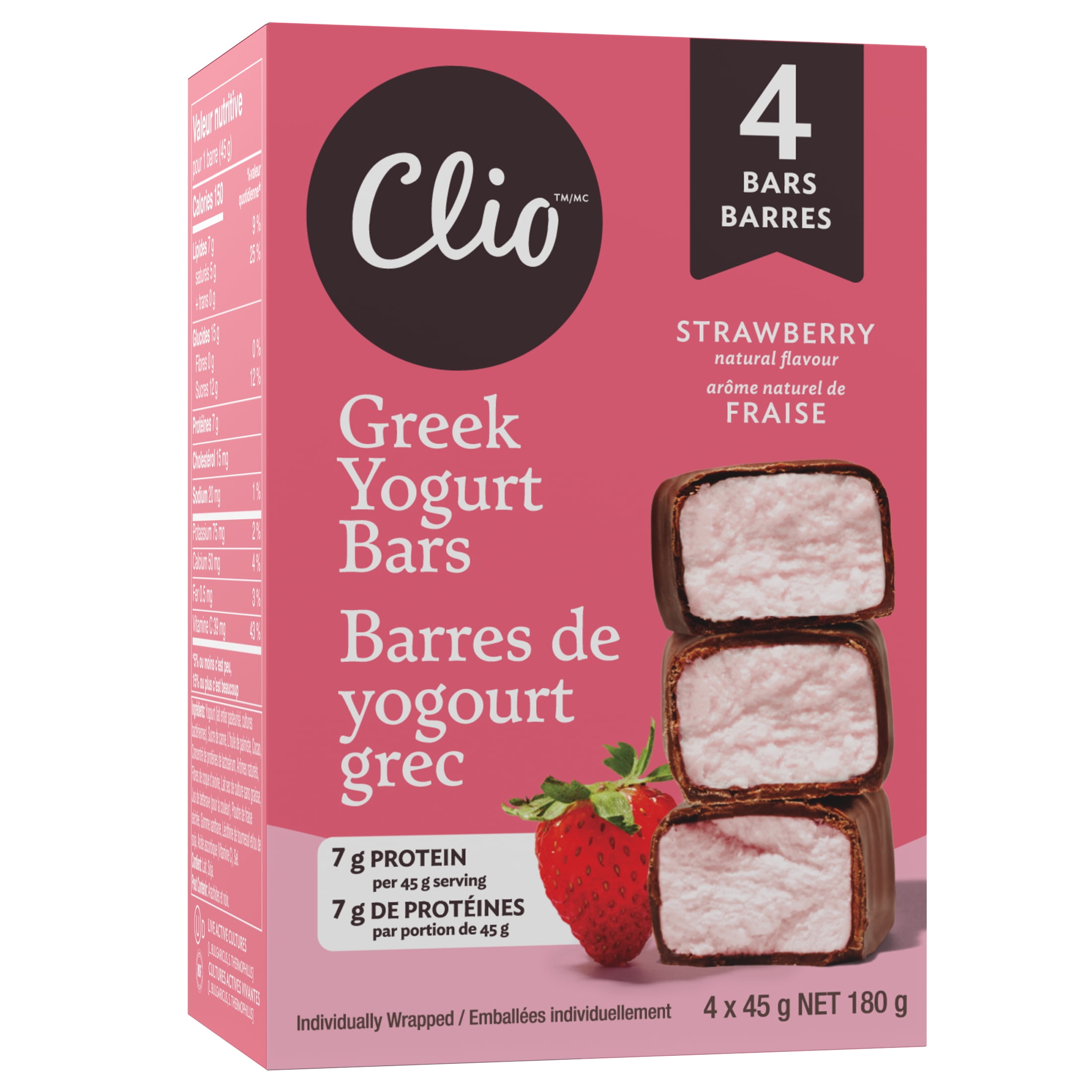 CLIO 4PK STRAWBERRY - FRENCH Barres de Yogourt Grec Fraise