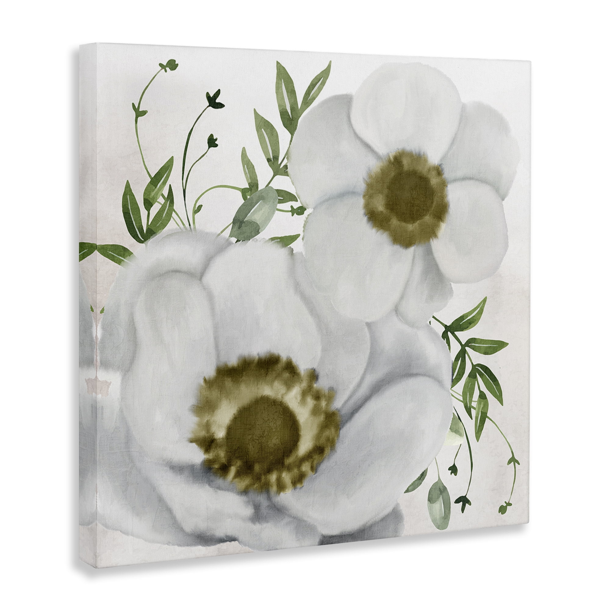 Stupell Industries Gold Centered Magnolia Plants & Flowers Painting Wrapped Canvas Art Print Wall Art, 17 x 17