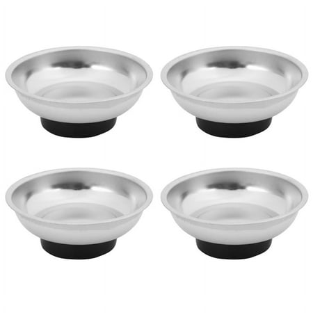 4X Circle Stainless Steel Magnetic Parts Bowl Tool Tray Nuts Bolts Screws Part Tray Magnetic Parts Plate Silver 3 Inches