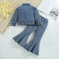 thumbnail image 3 of Edvintorg Girls Fall Outfits Long Sleeve Button Jacket Bowknot Flare Pants Denim Clothes Outfit 3-8 Years School Girl Outfit for Kids, 3 of 5