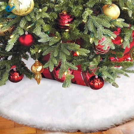 Deago 48 inches Christmas Tree Skirt Large Snowy White Faux Fur Xmas Tree Skirts Rug For Party Home Decorations