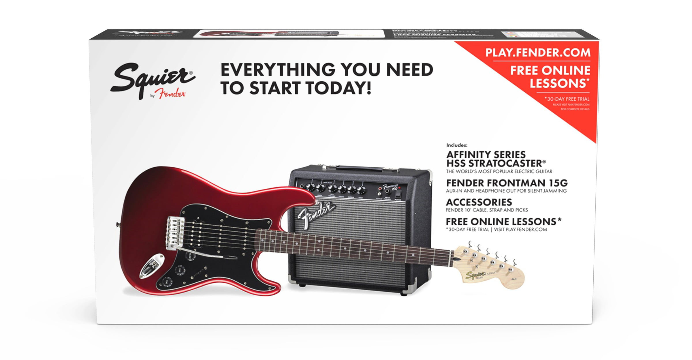 Fender Squier Affinity Series Stratocaster HSS Electric Guitar Pack with  Frontman 15G Amp - Apple Red