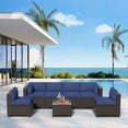 thumbnail image 5 of 7 Pieces Outdoor Patio Furniture Set, Rattan Sectional Sofa, Conversation Set with Waterproof Cushion and Coffee Table, for Deck, Backyard, Dark Blue-2, 5 of 9