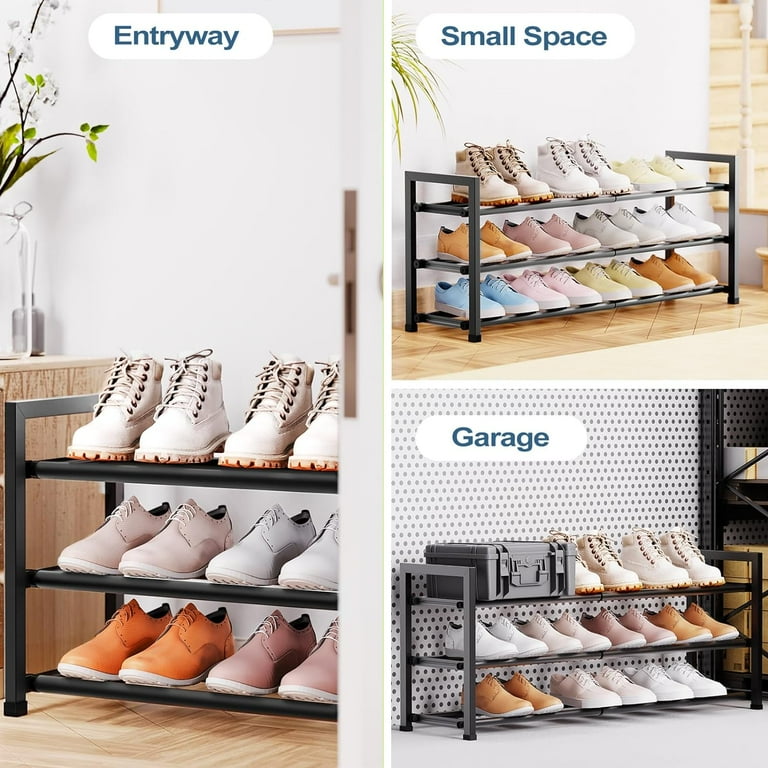 3 Tier Expandable Shoe Rack for Closet 18 33 Adjustable Shoe Rack for Small Space Small Shoe Organizer for Front Door Sturdy Metal Black Walmart