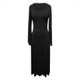 thumbnail image 4 of Brilliant Winter Dresses for Women Fall and Winter New Solid Round Neck Long Sleeve Split Loose Maxi Dress for Women Black XL, 4 of 5