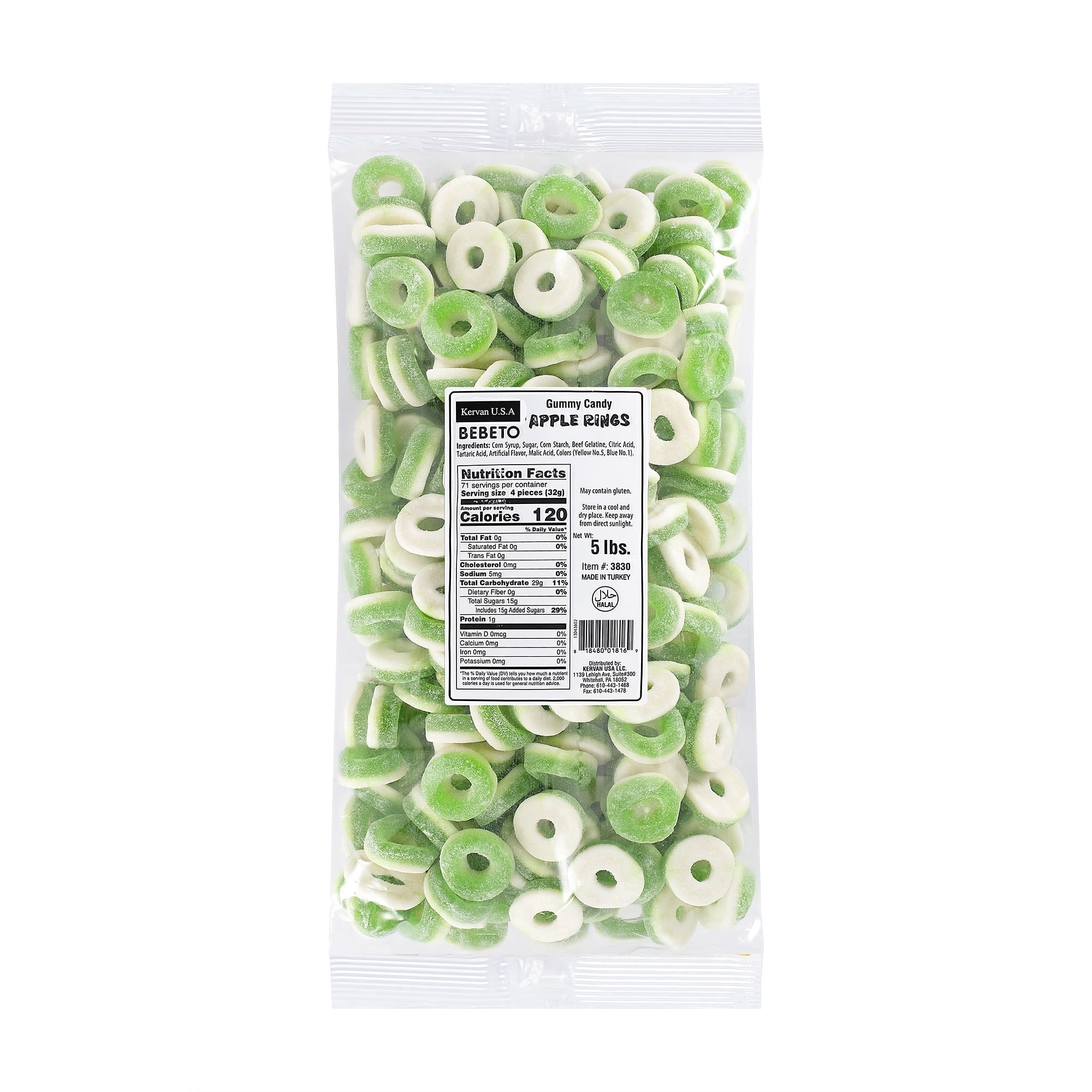 Kervan Candy Bebeto Apple Rings - Fruity, Soft, Sweet & Sour Gummy Ring Candy Bulk for Kids, Gift Snacks and Parties - Apple Gummies Big Party Size Bag (5 lbs)